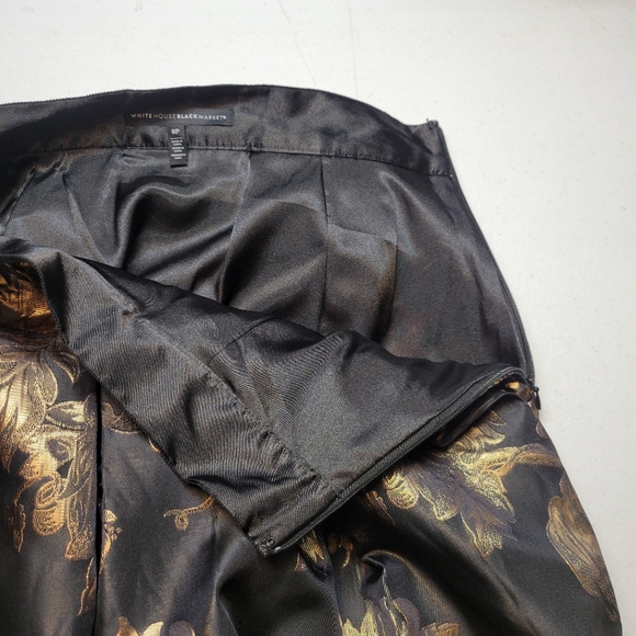 WHBM Black and Gold Floral Jacquard Full Pleated Midi Skirt - Picture 12 of 15